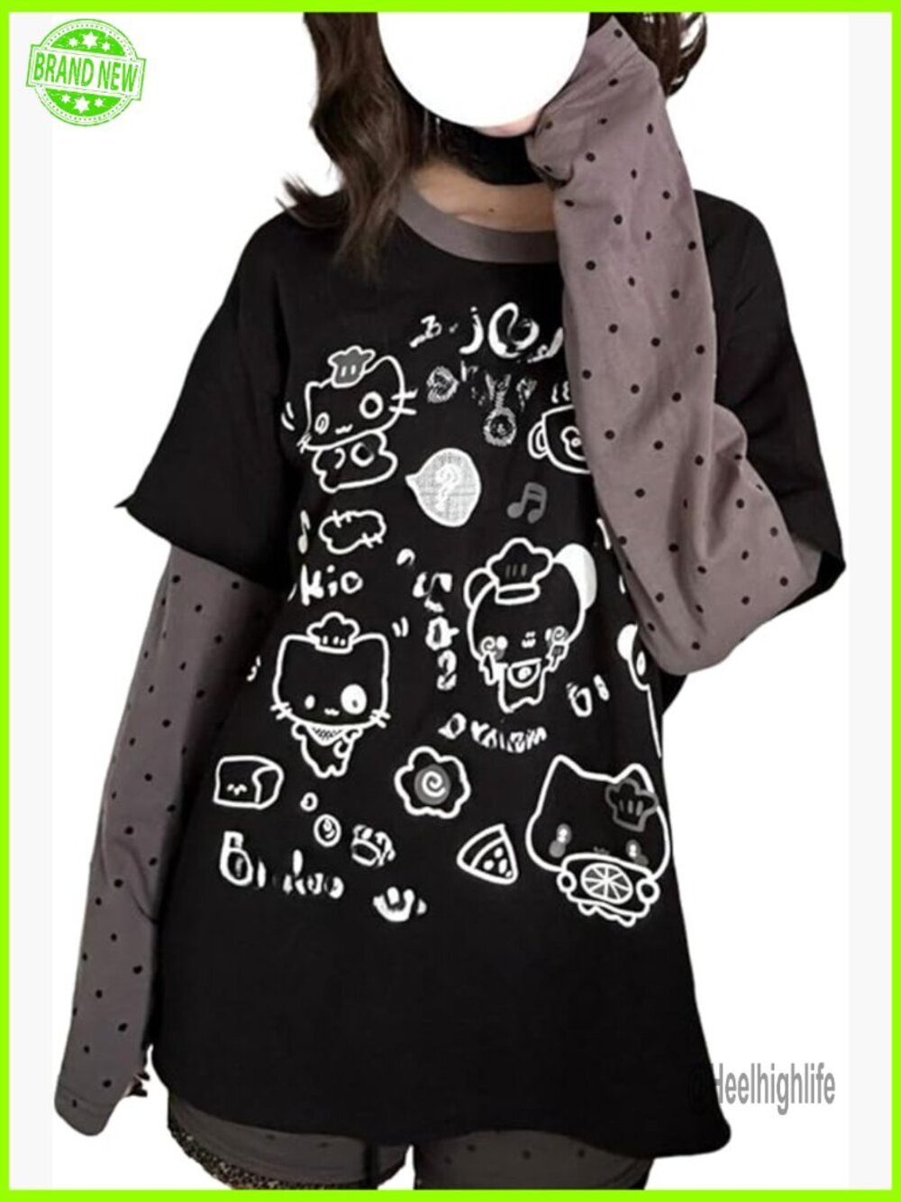 Y2k Kawaii Cutecore Graphic Long Sleeve Top Preppy 2000s Aesthetic Tee